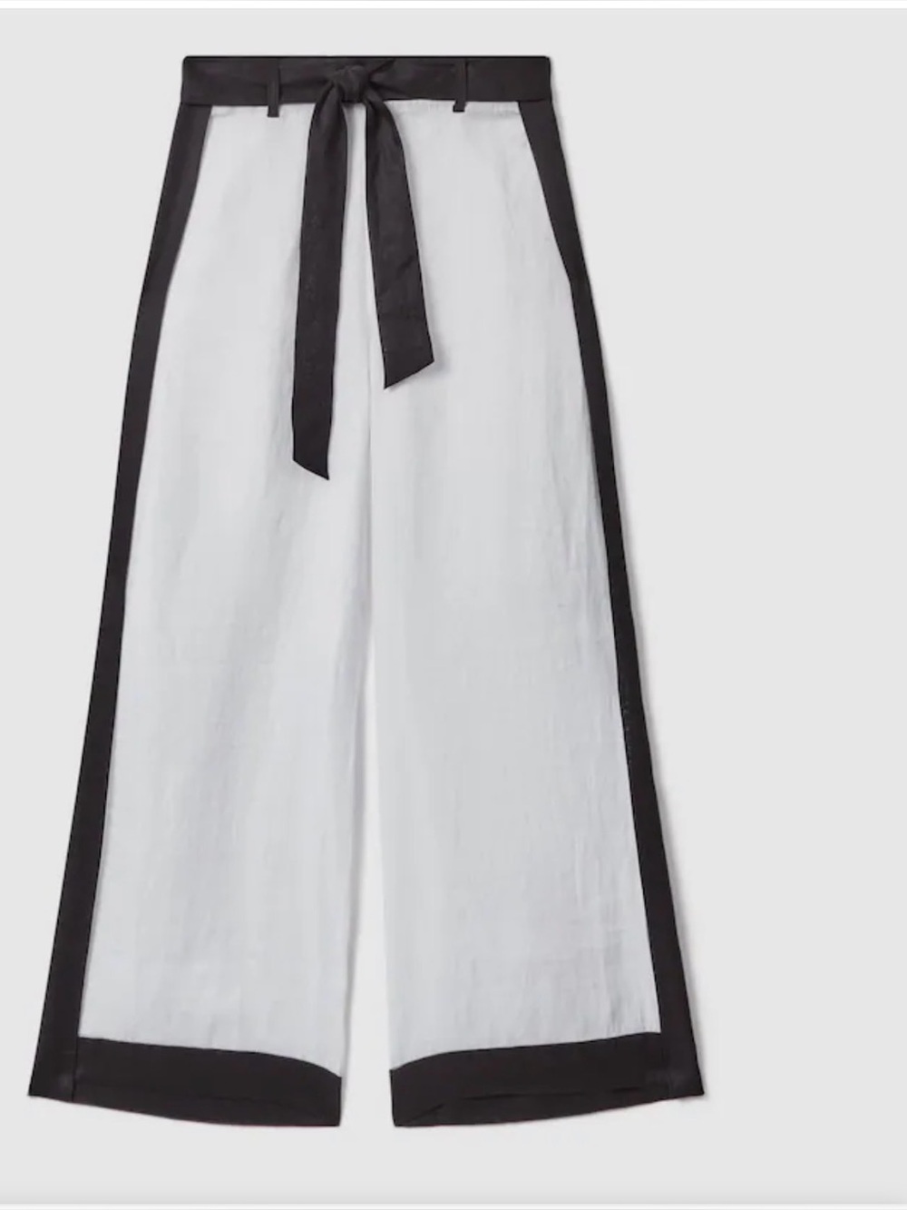 REISS White Wide-Leg Pants with Black Trim and Tie Waist